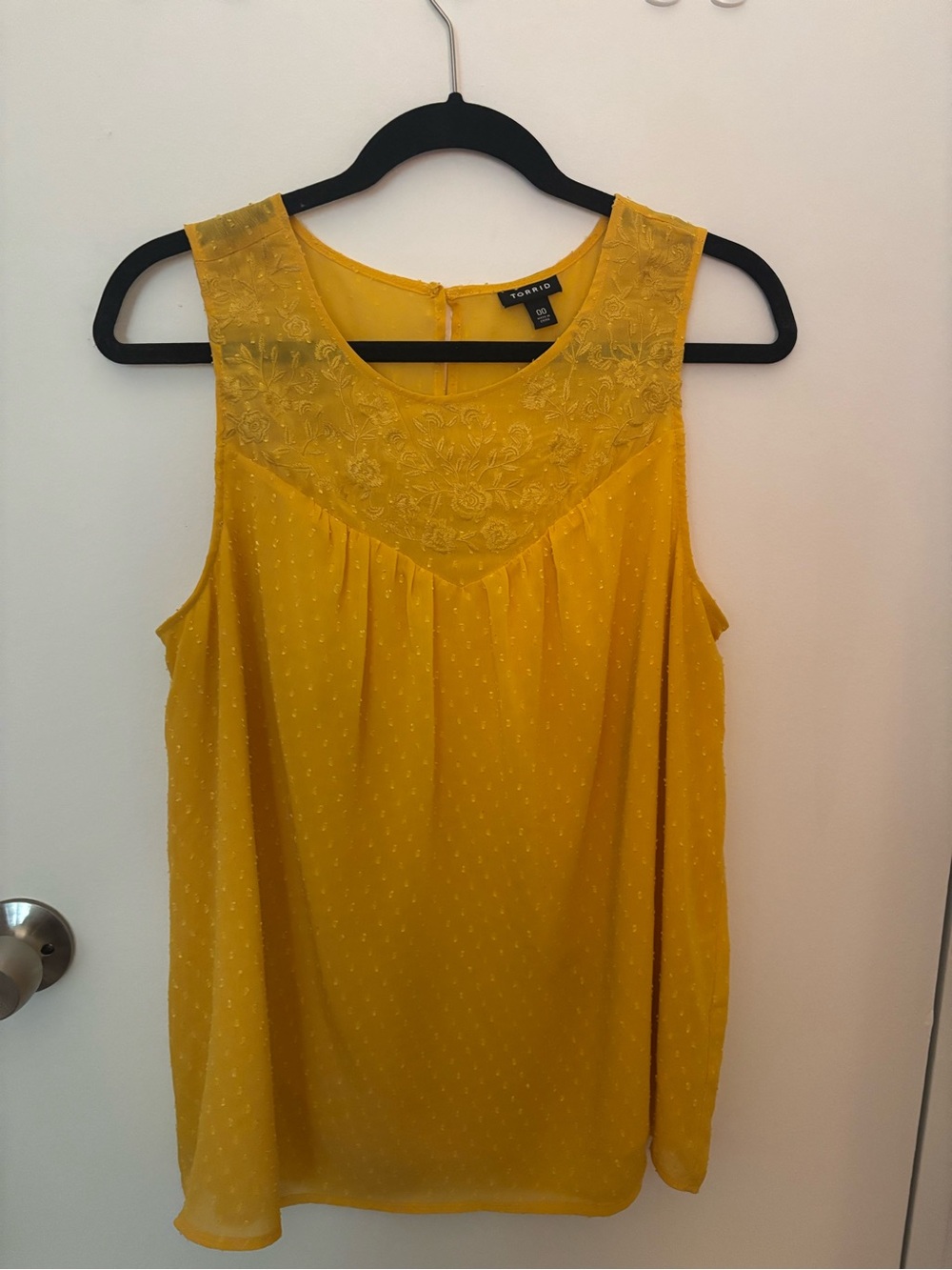 Torrid Yellow Embroidered Sleeveless Blouse